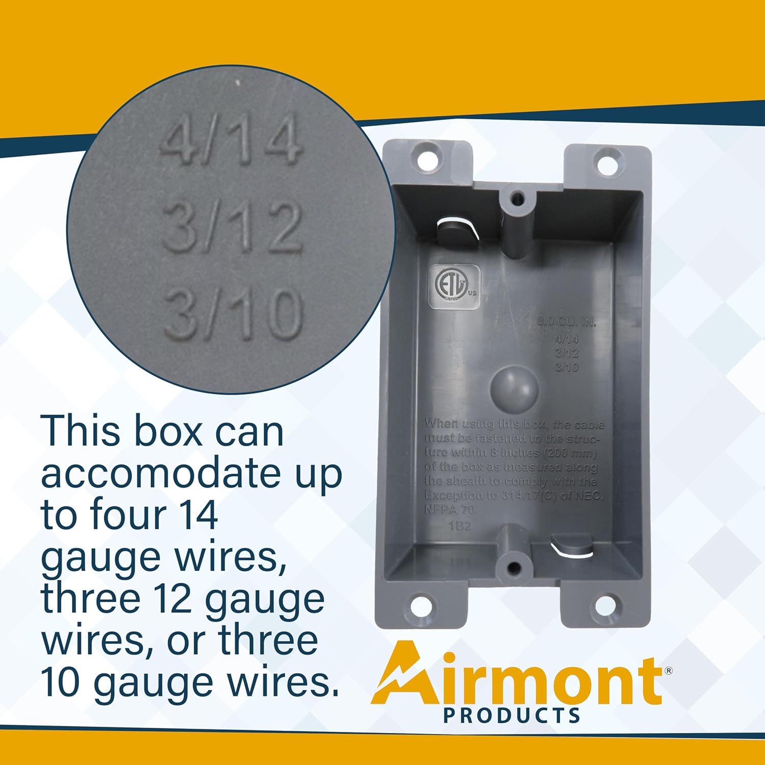 (16 Pack) Plastic Electrical Box, Shallow Remodel Box, 8 Cubic Inch Grey Outlet Box, Single Gang Old Work Junction Box, Length 4.25'', Width 2.4'', Depth 1.24'', Solid PVC Construction, ETL Listed