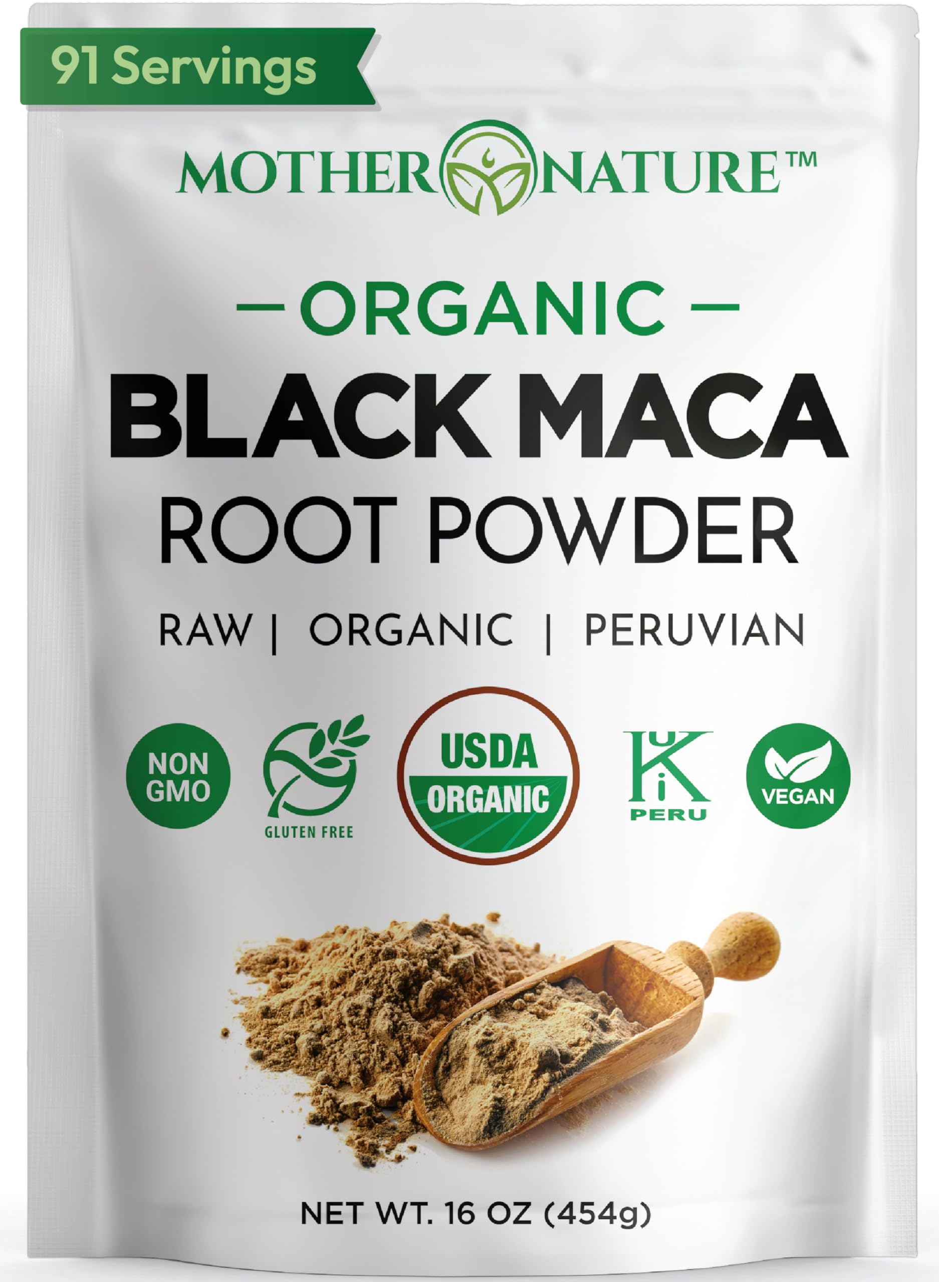 Black Maca Root Powder - Organic Peruvian Maca for Men - Strength, Endurance & Performance Support - Raw, Non-GMO, USDA Certified - 16oz Bulk Supply