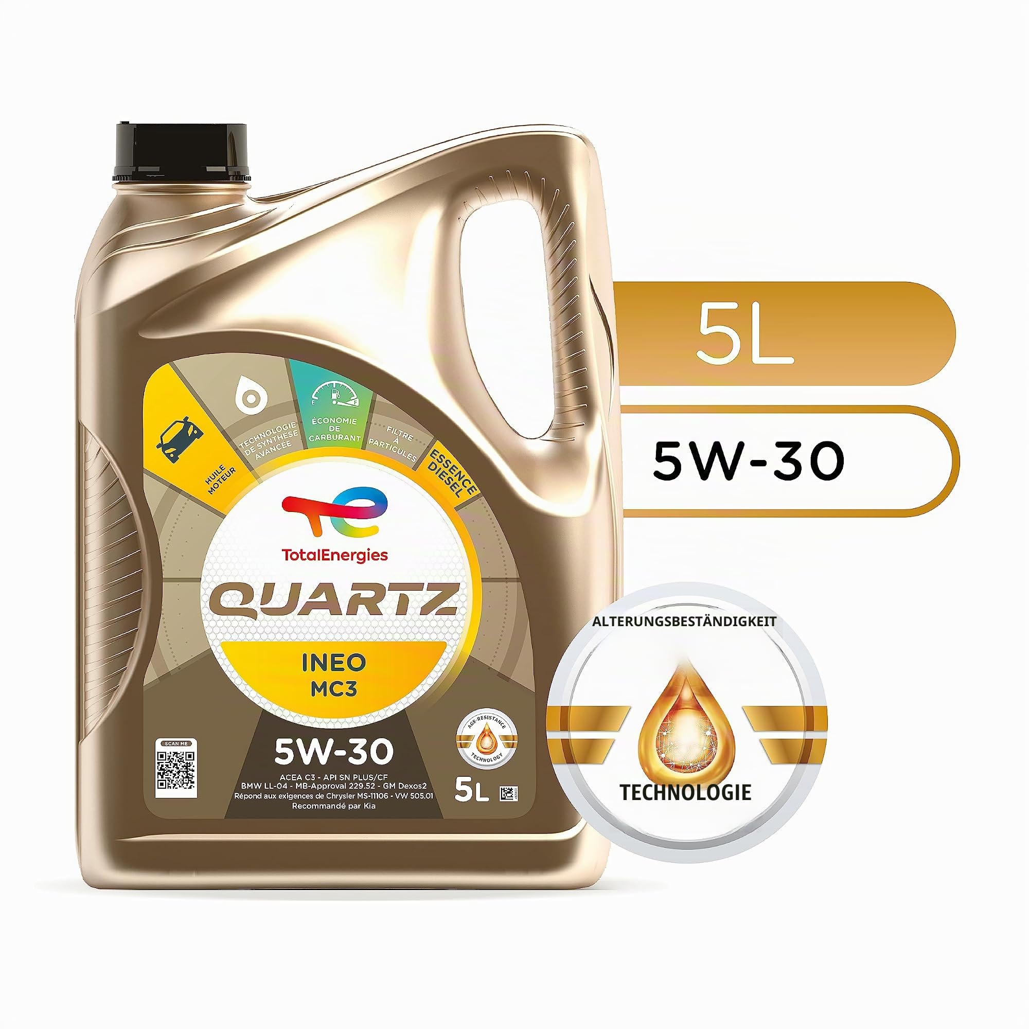 TotalEnergies Quartz Ineo MC3 5W-30 Benzin- und Dieselmotoröl, 5 Liter
