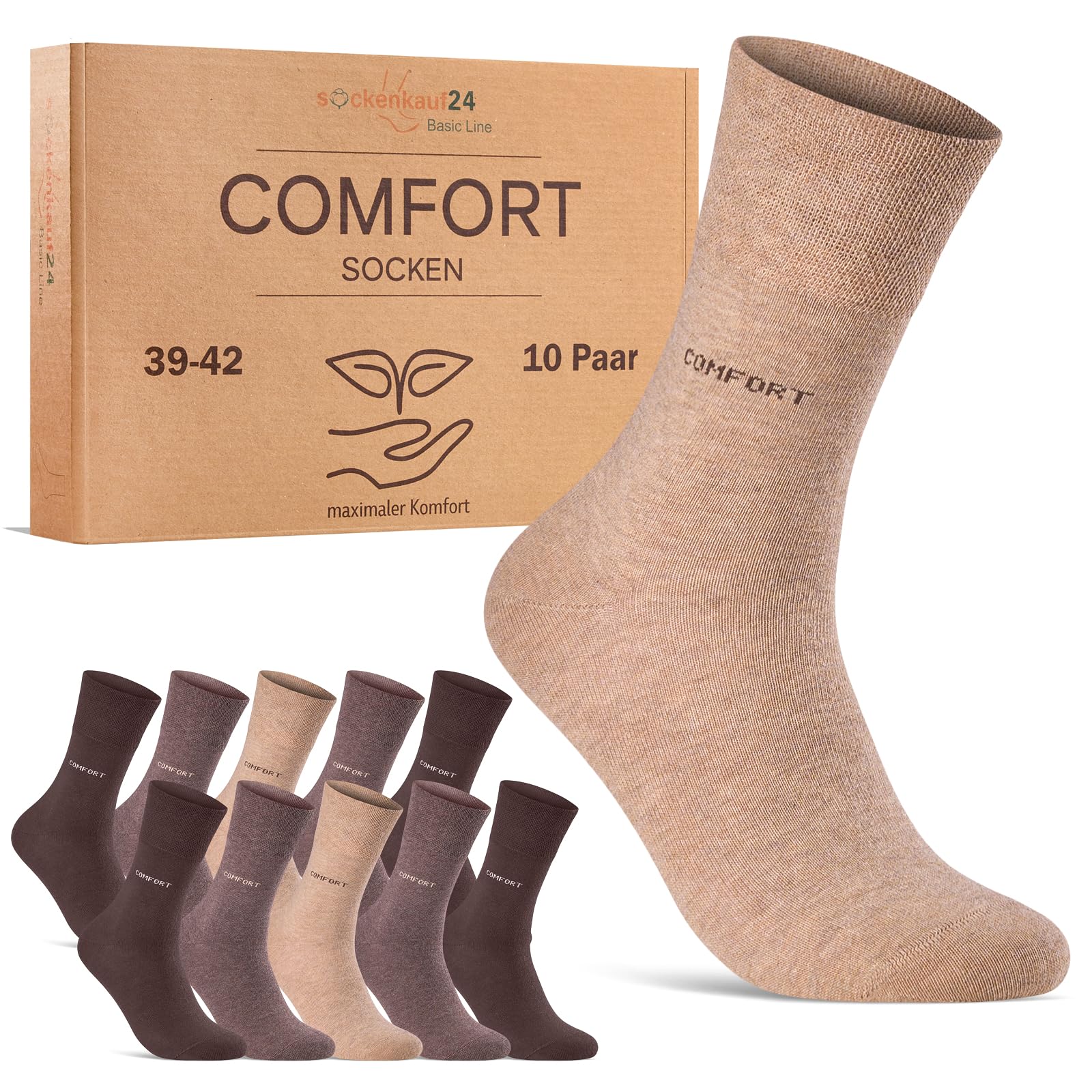10 Pairs of Comfort Socks without Elastic Waistband & Without Seam for Men and Women Health Socks without Rubber with Comfort Waistband