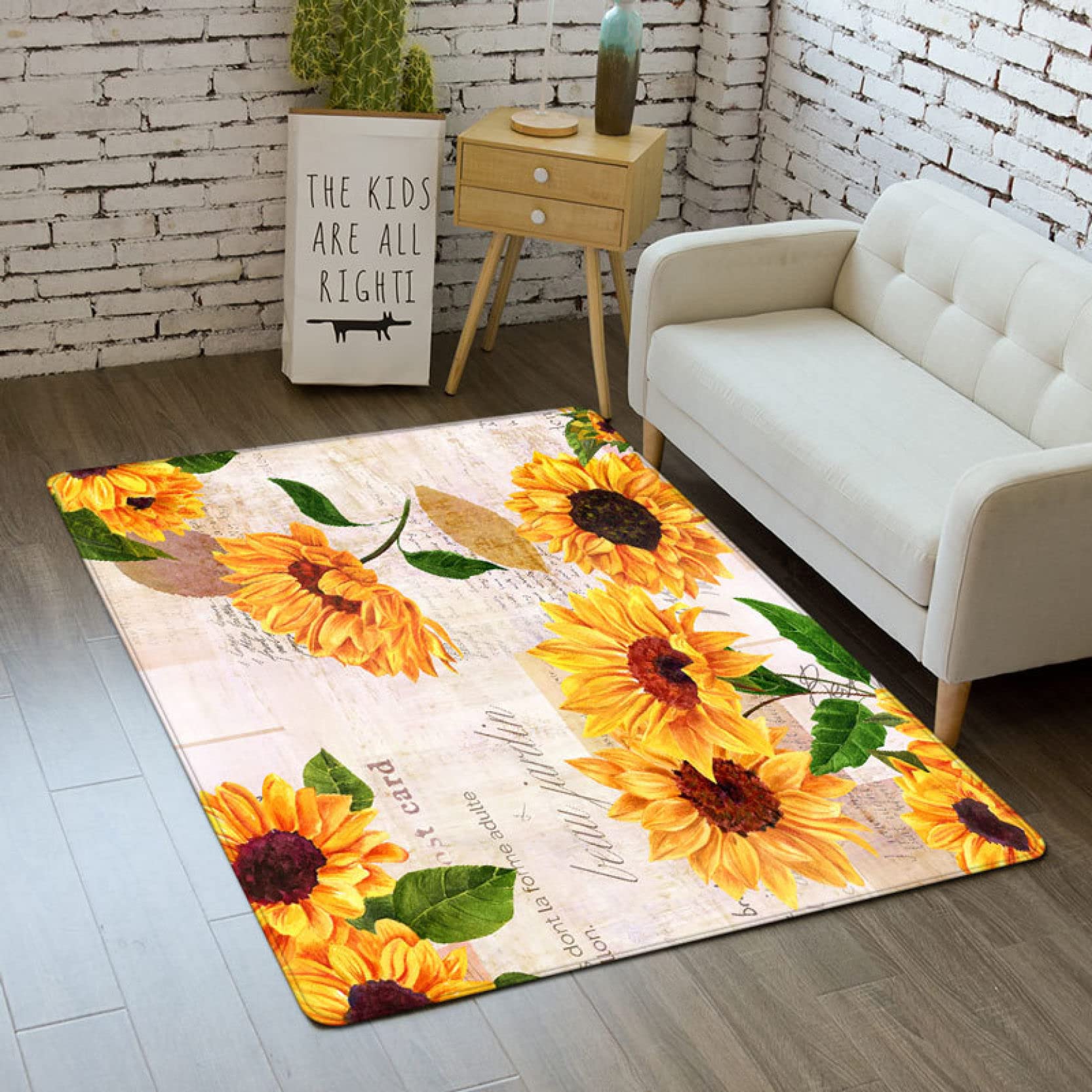 ひまわりデザイン ラグ・カーペット　120×180 ひまわり 向日葵 花 ビンテージラグ 180x120 ひまわり 向日葵 花 青い