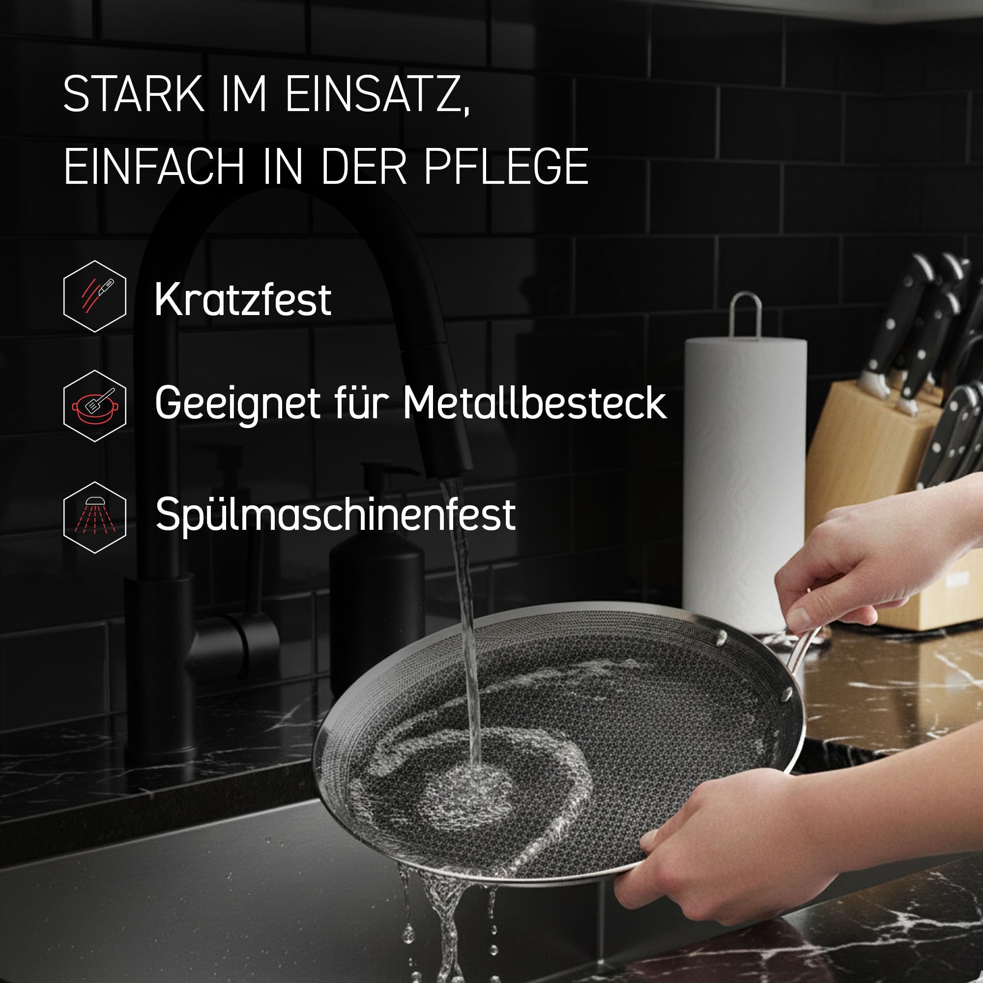 HexClad Hybrid Grillpfanne 30 cm – Edelstahlpfanne mit Wabenstruktur – Bratpfanne für alle Herdarten, auch Induktion – Antihaftbeschichtete Pfanne mit Stay-Cool-Griff – Ofen- und spülmaschinenfest