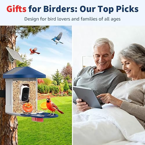 Miniatura 7 de Comedero para pájaros con cámara con IA para identificar más de 10000 especies de aves, 3 paneles solares, vista en vivo en 2K, alertas de llegada