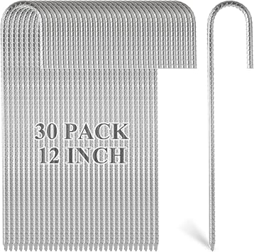 MIVIDE 30 Pack 12inch Galvanized Rebar Stakes J Hook, Heavy Duty J Hook Ground Anchors, Curved Steel Support Garden Stake with Chisel Point end for Fence Stakes, Canopies, Sheds, Swing Sets