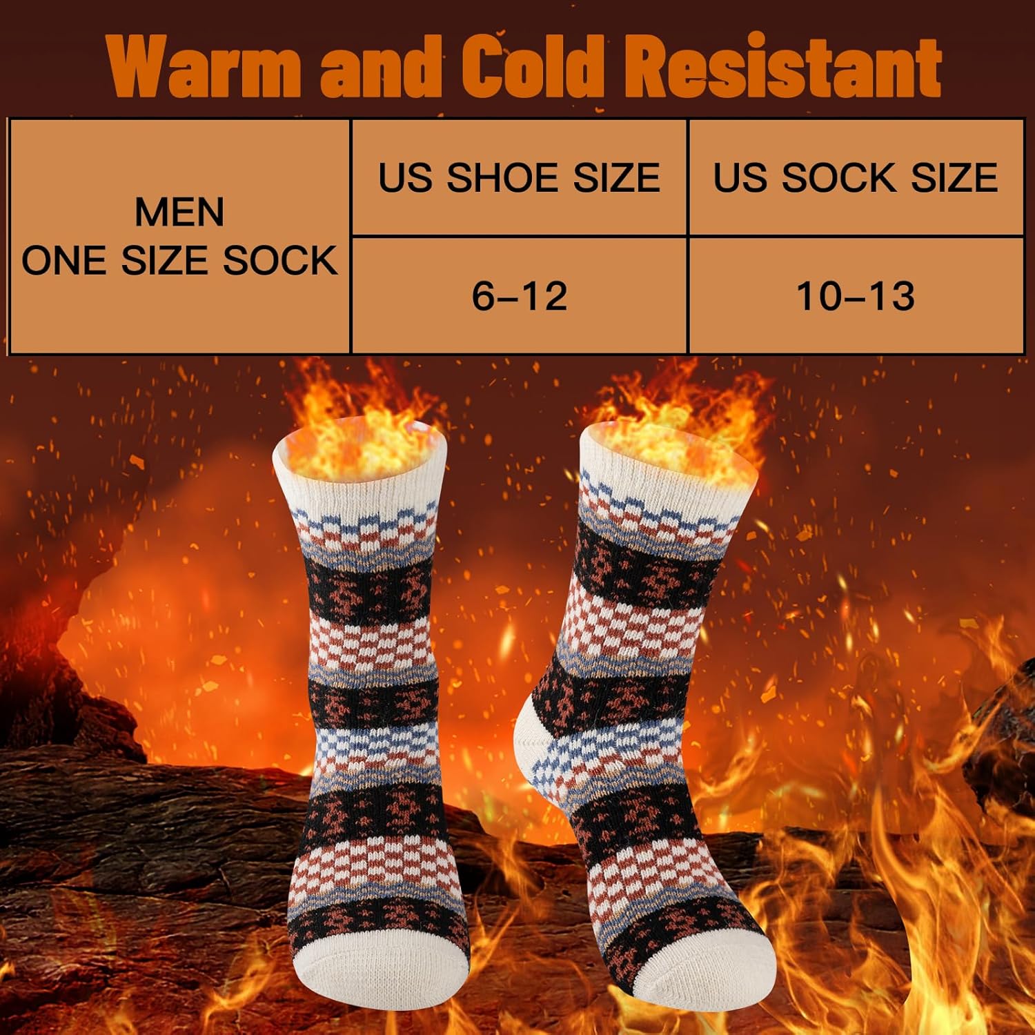 COOVAN Mens Warm Wool Socks Thermal Winter Thick Crew Socks Cold Weather Soft Cozy 5 Pairs - Image 4