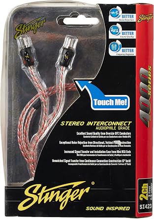 STINGER 4000 Series 3ft 2-Channel RCA Stereo Interconnect Cable for Car Audio Systems, Oxygen Free Copper OFC, Directional Twisted-Pair Construction for Noise Rejection, Split-Tip Connectors