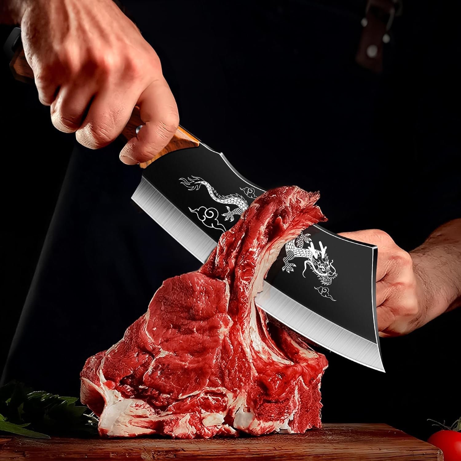 Dragon Cleaver Knife 8" Heavy-Duty Bone Chopper with Gift Box & Leather Sheath – Ultra-Sharp Stainless Steel Chinese Dragon Meat Cleaver for Kitchen, BBQ, Camping & Outdoor Cooking - Image 5