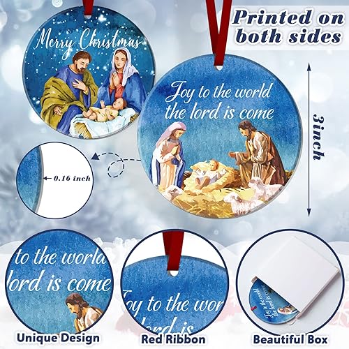 Miniatura 3 de Karenhi 6 piezas de adornos navideños de escena del nacimiento de Jesús, regalos religiosos, adorno navideño colgante de cerámica, escena del