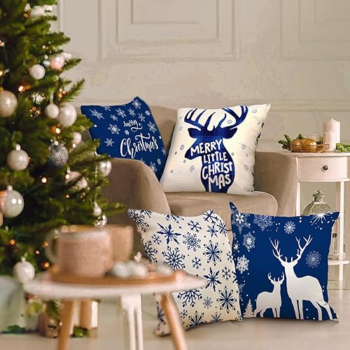 Miniatura 3 de 11 estilos de fundas de almohada de Navidad de 18 x 18 pulgadas, muñeco de nieve, decoración de vacaciones, fundas de cojín, juego de 4 fundas de