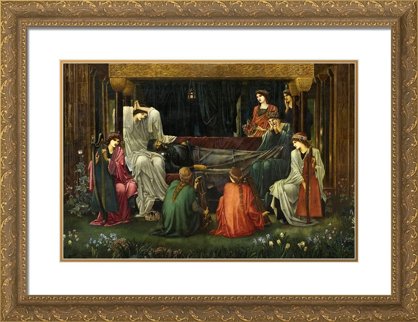 ArtDirect Burne-Jones, Edward 24x19 Gold Ornate Framed Art Print with Double Matting Titled: The Last Sleep of Arthur in Avalon Full