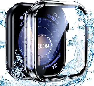 UniqueMe Waterproof Case for Apple Watch 41MM Series 7/8/9 Hard PC Case with Tempered Glass Screen Protector, All Around Ultra-Thin Full Protective Cover for iWatch 7/8/9 41MM - Clear