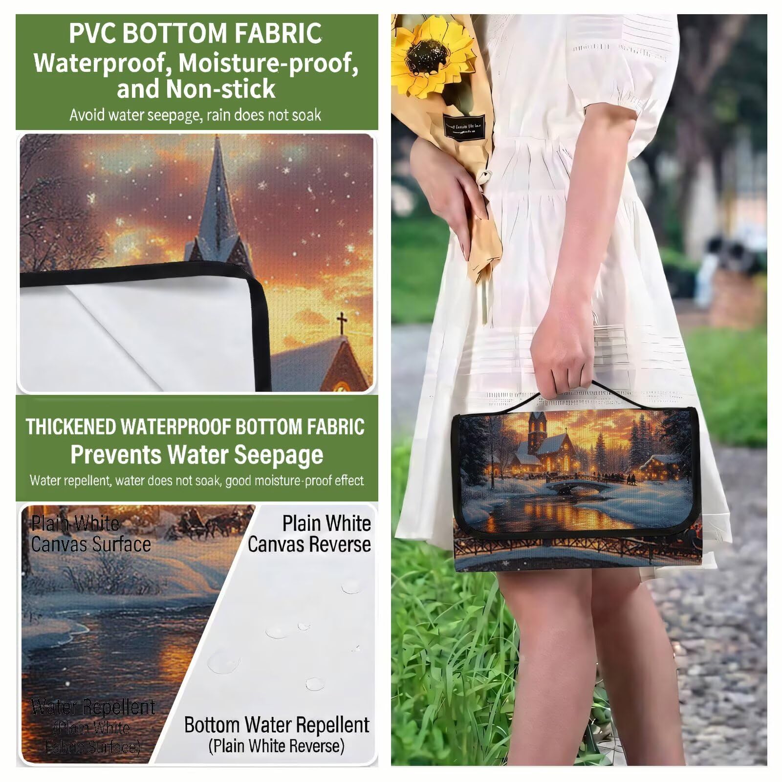 Couverture Pique Nique Grande 200x300cm,Outdoor Couverture Imperméable,Pliable Tapis de Plage Dos en PVC Anti-Sable,Picnic Blanket pour Camping Accessoires,Jardin,Parc - Forêt,Paysage (2) UZ-718