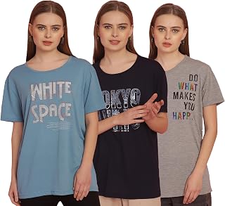 Mack Jonney Printed Round Neck Cotton Regular Fit Half Sleeves Tshirt for Women(Pack of 3)-MACK631327 Price In India