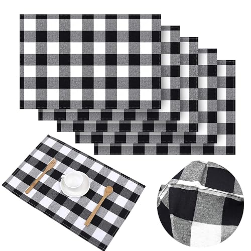 Aneco 6 Pack Buffalo Plaid Placemats Place Mats PVC Plastic