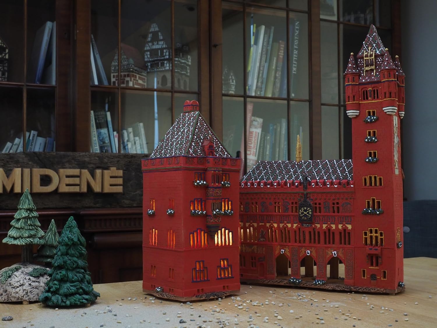 Ceramic Art Tealight Candle Holder Room Decoration Handcrafted Collectible Miniature Light House Town Hall in Basel, Schweiz F243 Set