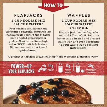 Kodiak Cakes Protein Pancake Power Cakes, Flapjack and Waffle Mix, Blueberry, 18 Ounce (Pack of 6)