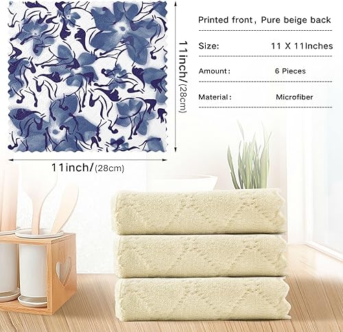 Miniatura 3 de FRODOTGV Blue Ink Horses Tropical Hibiscus Flowers Cotton Decorative Microfiber Dish Towels for Kitchen Fast Drying Set of 6 Microfiber Drying Towel