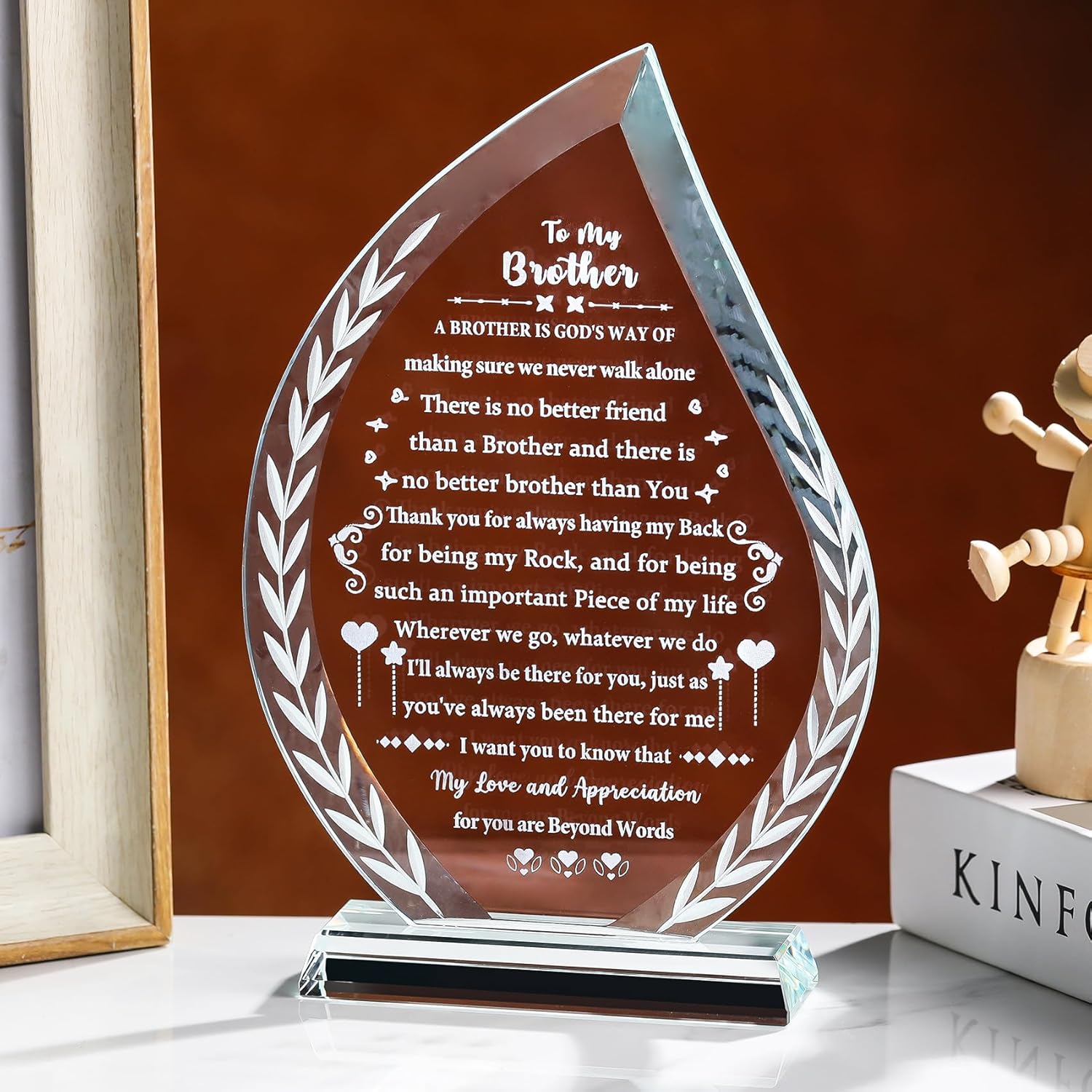 YWHL Brother Gifts from Brothers Sisters Meaningful Birthday Gifts for Brother Adult Laser Engraved Crystal Keepsake Big/Little Brother Gift on Fathers Day Christmas Graduation - Image 3