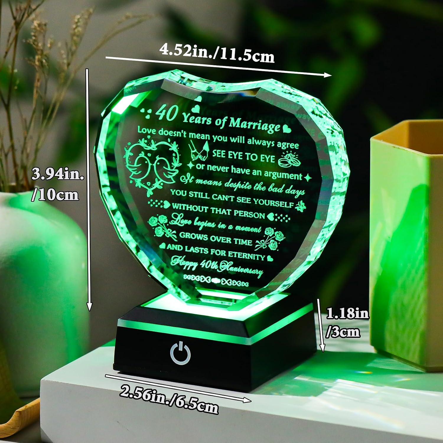 Arikyrist 40th Wedding Anniversary Crystal Heart Gifts for Couple Parents, Laser Engraved 40th Anniversary Decoration Gifts for Wife Husband, 40 Years of Marriage Gift for Him Her Friends