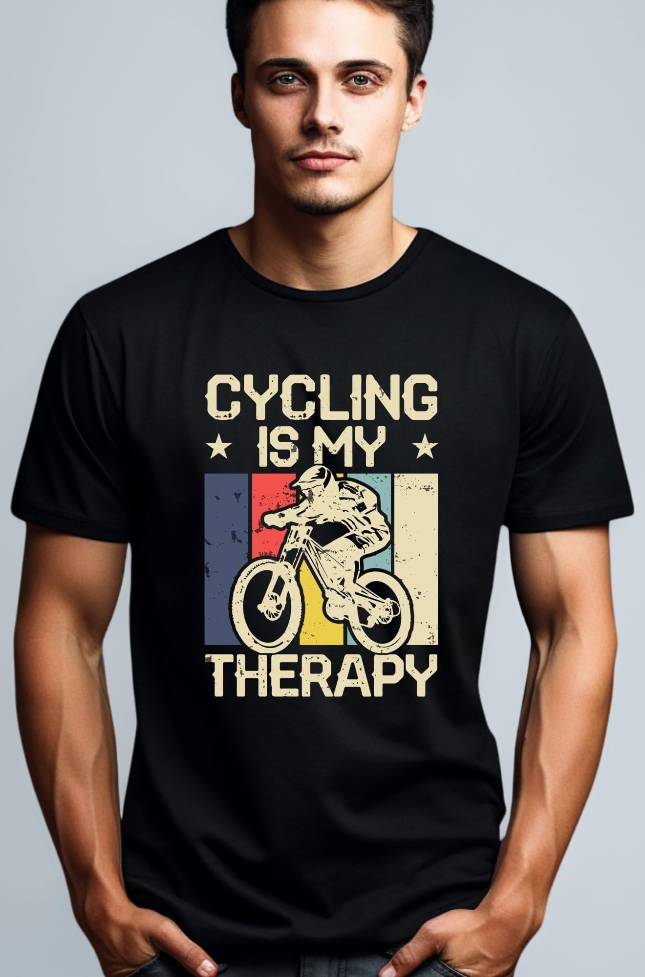 Vintage Cycling Therapy T-Shirt, Distressed Cyclist Graphic Tee, Retro Bike Lover Gift, Unisex Mountain Biking Shirt