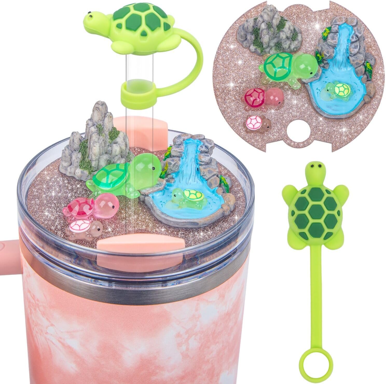 Compatible with Stanley Cup Lid Accessories Charms, Charms for Stanley Cups H2.0 Accessories 30oz 40oz with Silicone Straw Cover Cap for Tumblers (Tortoise, 40oz)