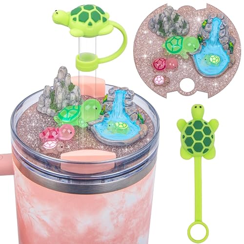 Compatible with Stanley Cup Lid Accessories Charms, Charms for Stanley Cups H2.0 Accessories 30oz 40oz with Silicone Straw Cover Cap for Tumblers - 40oz - Tortoise