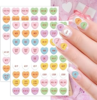 Eartim Valentine's Day Mean Conversation Heart Nail Sticker - 8 Sheets Colorful Sweet Heart Nail Art Sticker Waterproof Self-Adhesive Decorative Decal for Women Valentines DIY Manicure Accessories
