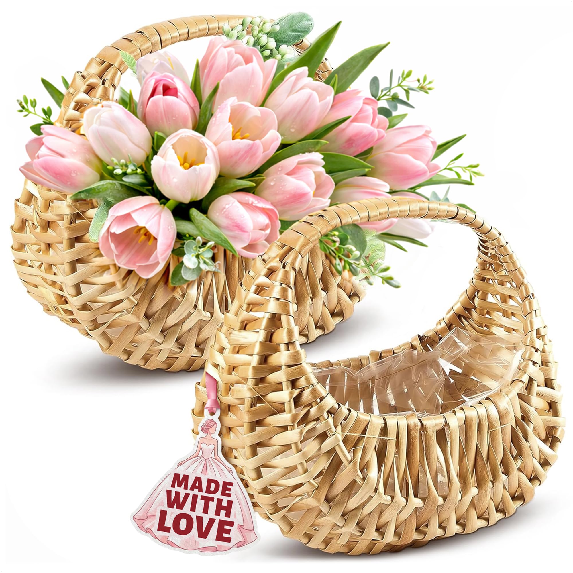 Amazon.com: Flower Girl Basket Set of 2 - Charming Rattan with
