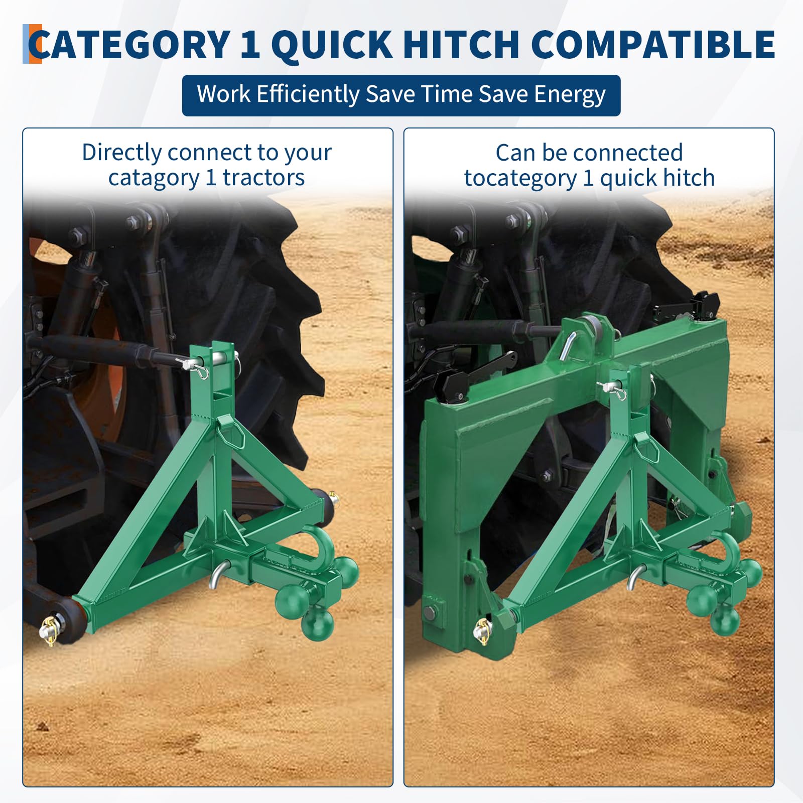 Garvee Enganche de 3 puntos resistente para tractor, receptor de 2 pulgadas, con bola y gancho, compatible con Kubota BX/LM25h/WLM, montaje rápido, negro, triángulo de agujero distintivo, gancho bola