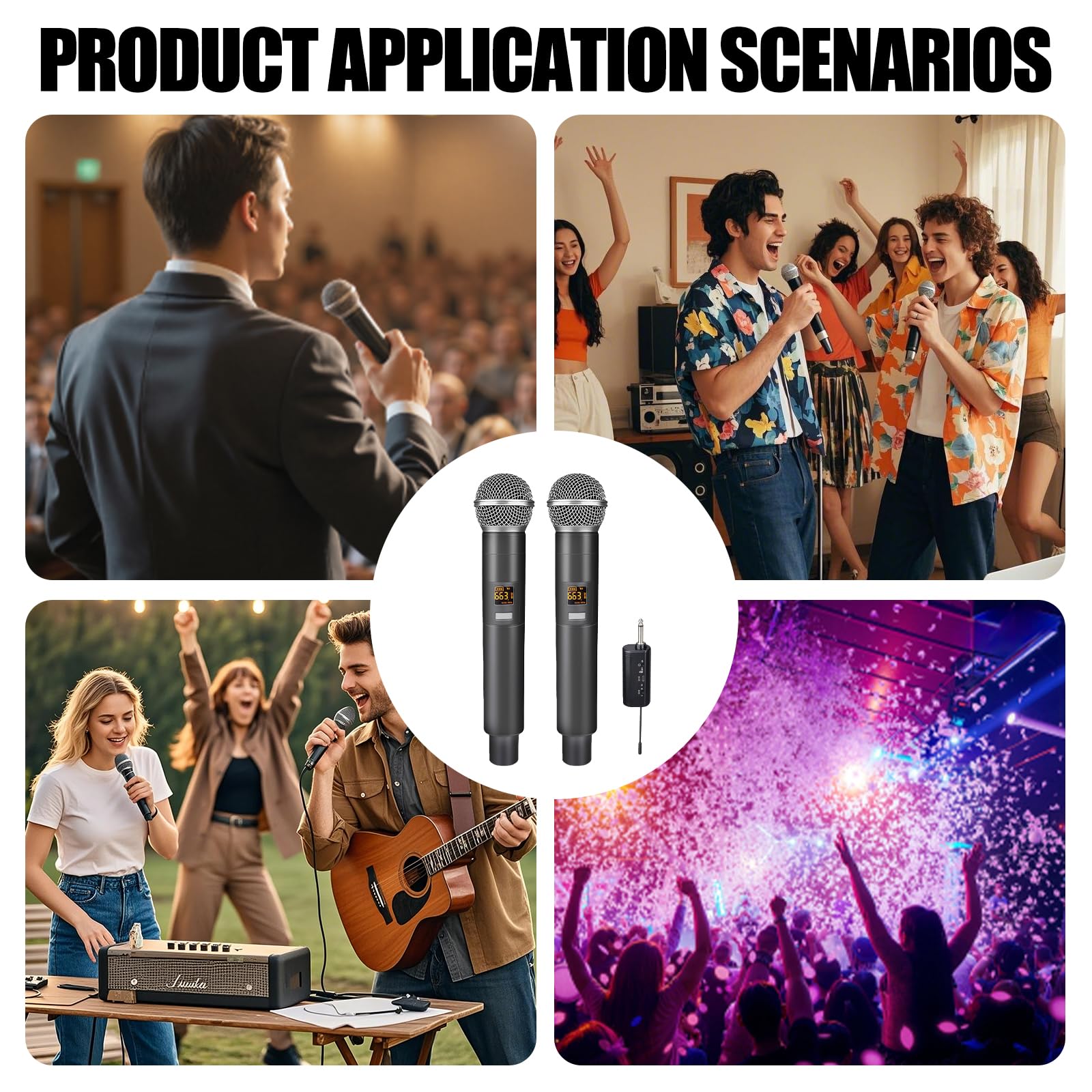 Micrófono Inalámbrico, Micrófono Karaoke, Sistema Doble De Micrófono Dinámico Con Receptor Recargable, Micrófono Con Conexión A Chip Individual, Micrófono Dinámico Para Cantar, Fiesta En Casa, Reunión