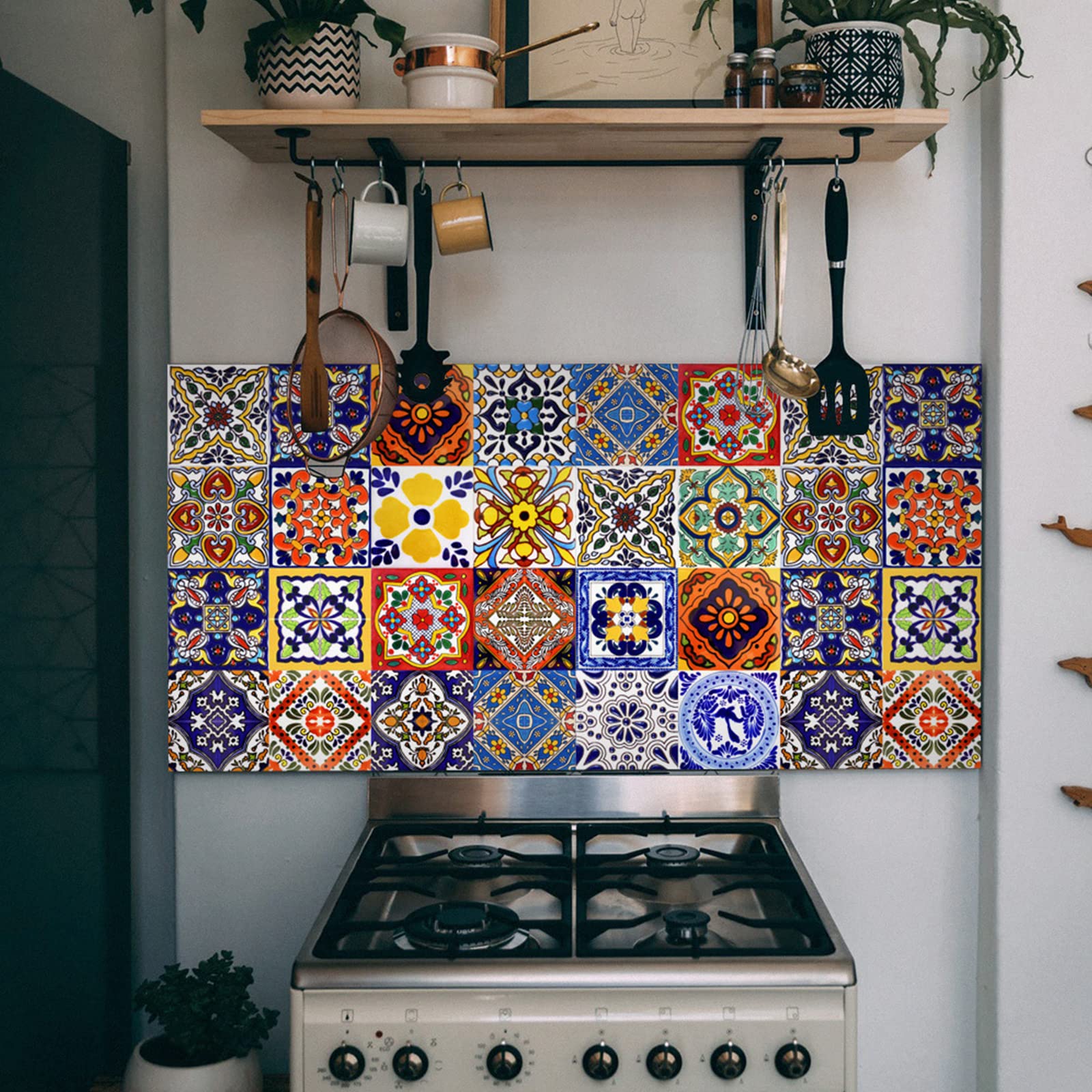 kyaoayo Lot de 24 carreaux mexicains, designs marocains, décoration de carrelage de salle de bain et de cuisine, douche, escaliers, crédence de cuisine (10 x 10 cm)