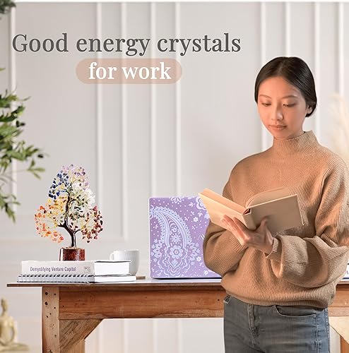 Miniatura 7 de Árbol del dinero de los 7 chakras, árbol de la vida bonsái, Feng Shui, Reiki, prosperidad, energía positiva, cristales espirituales y piedras