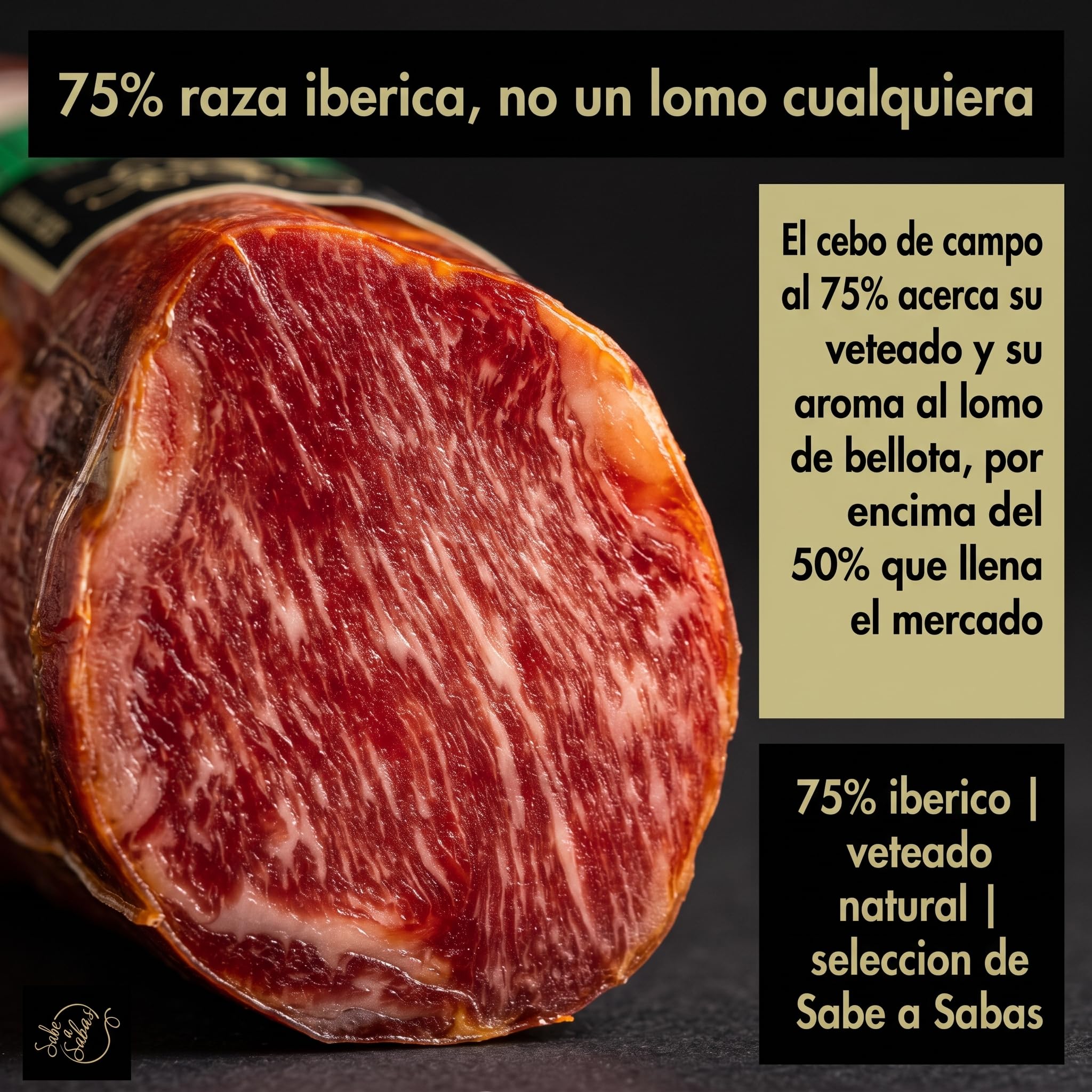 Lomo Embuchado Iberico Cebo de Campo 75% Raza Iberica Pieza Entera 700 g | Caña curada al vacio, curacion lenta; corta fina para tabla, aperitivo o bocadillo. Sin gluten ni lactosa. Cesta y regalo