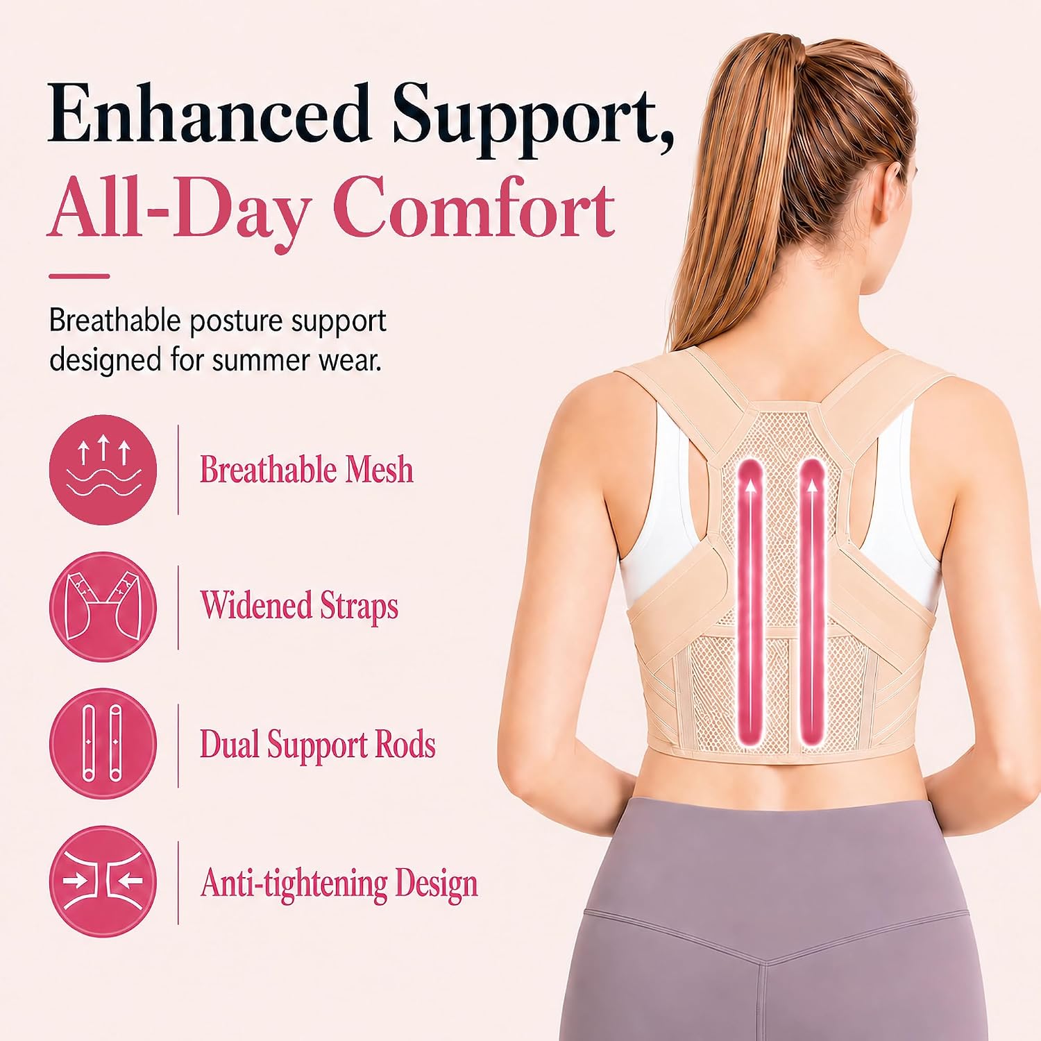 Posture Corrector for Women & Men, Lightweight Adjustable Upper Back Brace, Breathable Shoulder Straightener for Neck, Shoulder & Upper Back Support, Helps Improve Posture, Correct Hunchback & Slouching, Invisible Under Clothes, Beige, Medium