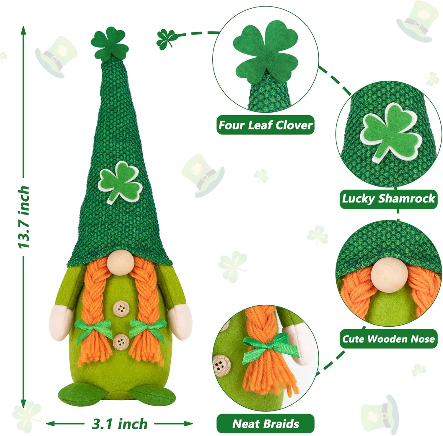 St Patricks Day Gnomes, 2 Pack St Patrick's Day Decorations for the Home, Handmade Irish Scandinavian Swedish Gnomes, Plush Shamrock St Patricks Day Gnomes Decor, St Patricks Day Gift for Tiered Tray