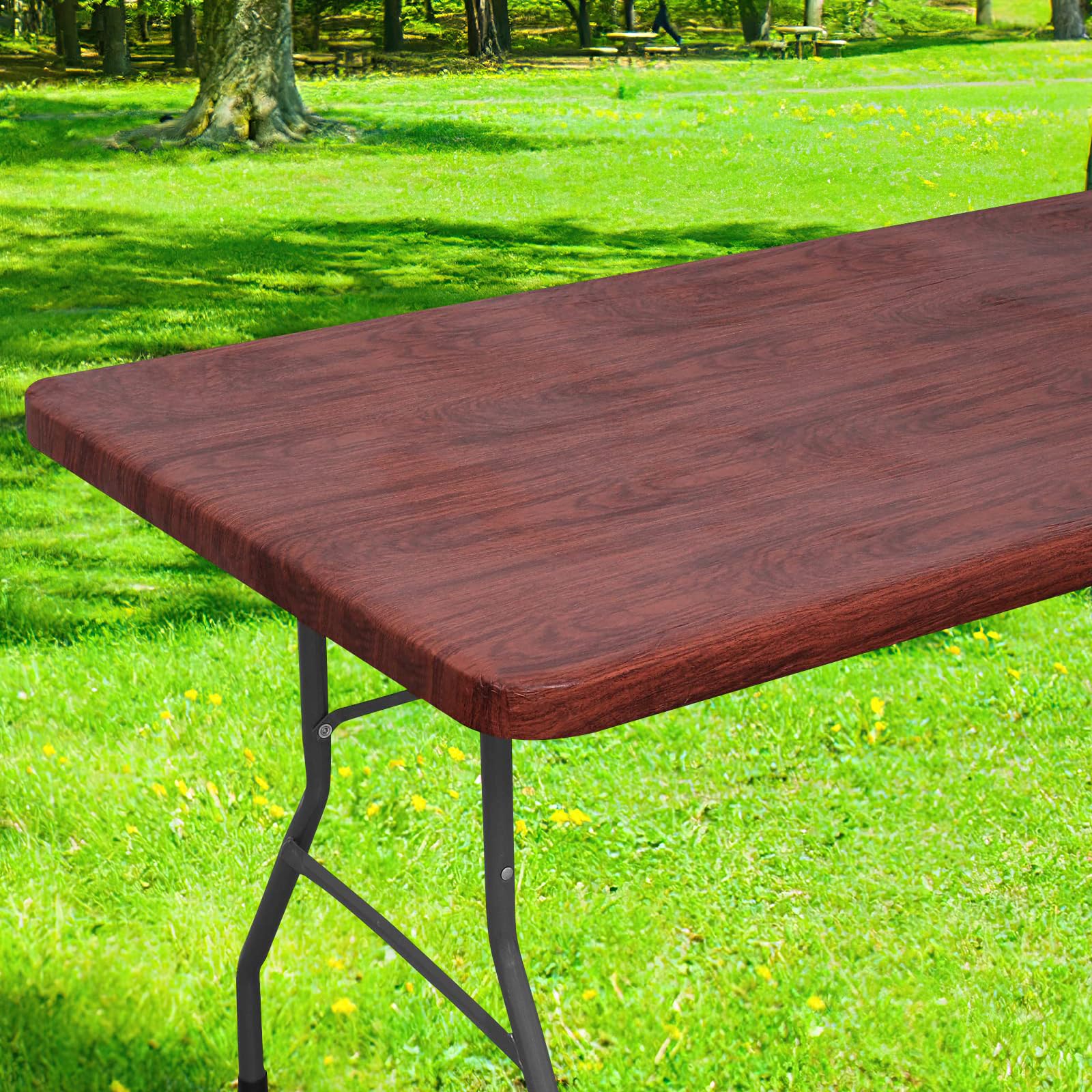 Smiry Rectangle Table Cloth Cover, Waterproof Elastic Fitted Picnic Tablecloth for 4 Foot Tables, Wipeable Flannel Backed Vinyl Tablecloths for