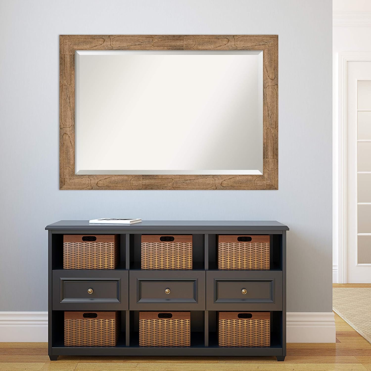 Amanti Art Brown Wall Mirror 30x42 Owl Brown Rectangle Bathroom Mirror for Wall Decor Living Room, Large Country Rustic Wood Frame, Hangs Horizonally and Vertically, Bathroom Decor, Beveled Edge