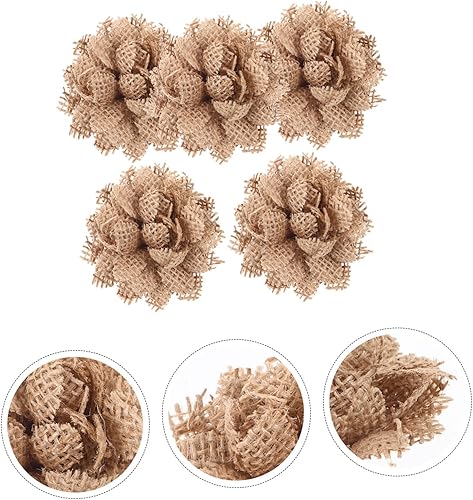 Miniatura 6 de Decoración de Navidad para decoración de boda, margaritas artificiales, 5 piezas, decoración de fiesta de boda, flores de yute, arpillera, encaje,