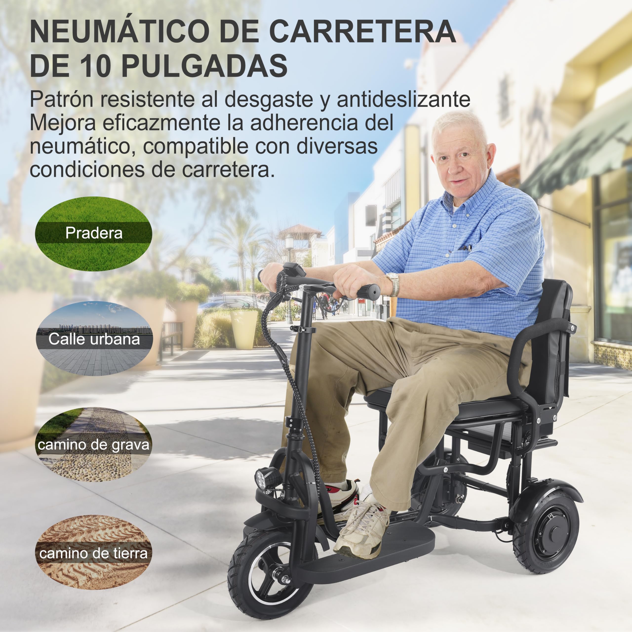 TopMate ES15 Patinete 3 Ruedas para Mayores, E-Triciclo Ligero Plegable con Doble Motor 500W y 3 Velocidades, Capacidad 136 kg, Batería Extraíble Aprobada para Avión