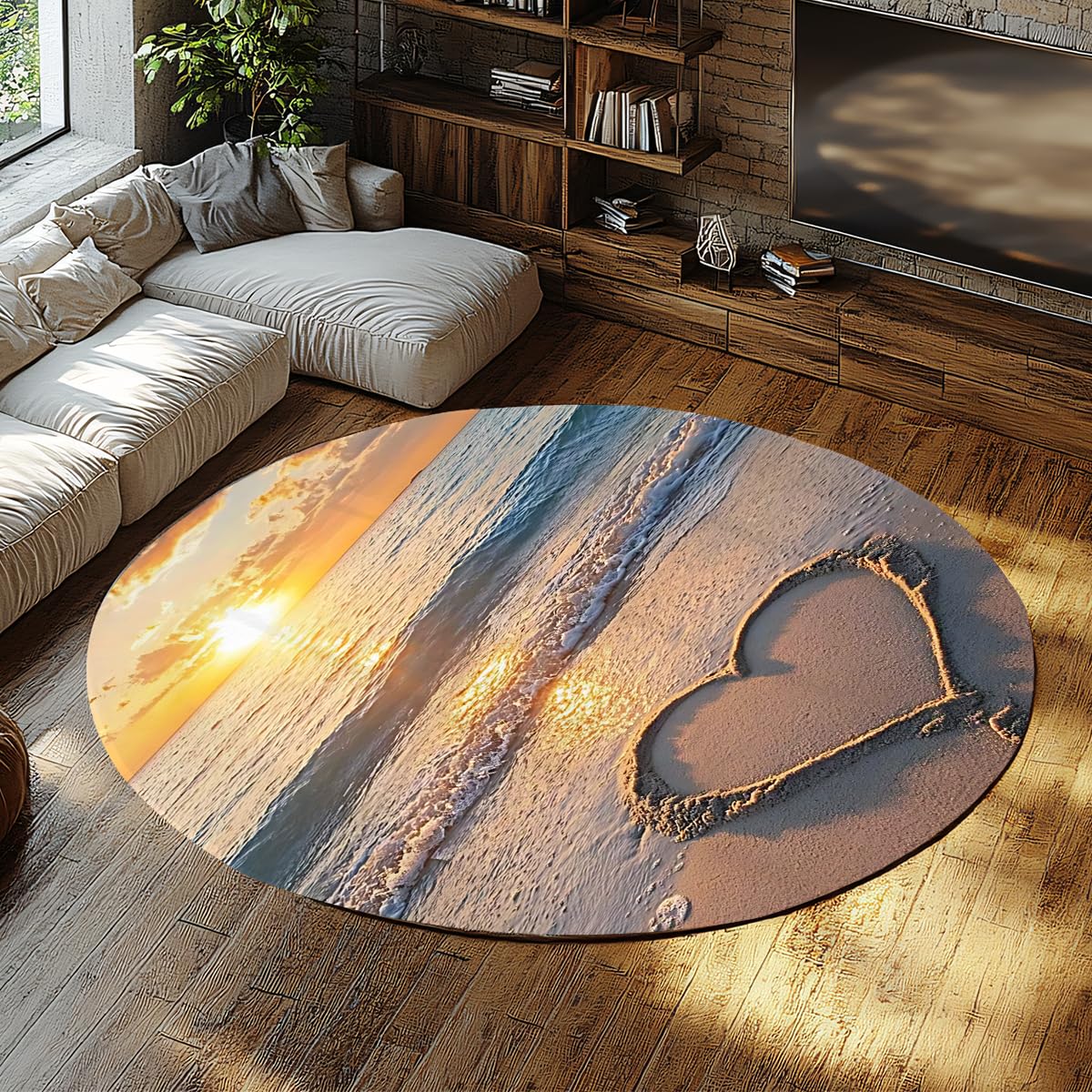 Tapis rond 200cm lavable et antidérapant pour un salon moderne chic