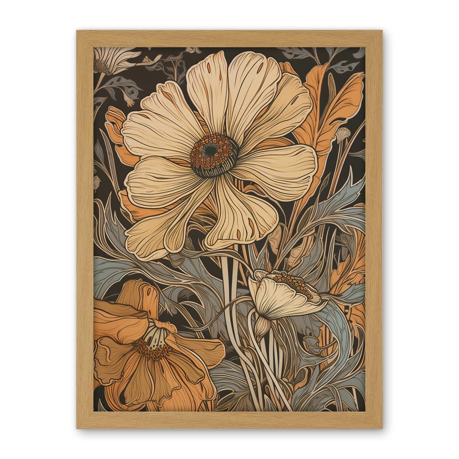 Artery8 Spring Wildflowers Pastel Colour Illustration Artwork Framed Wall Art Print 18X24 Inch