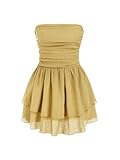 Women's Summer Cocktail Dress - Tube Ruched Ruffle Mini Dress
