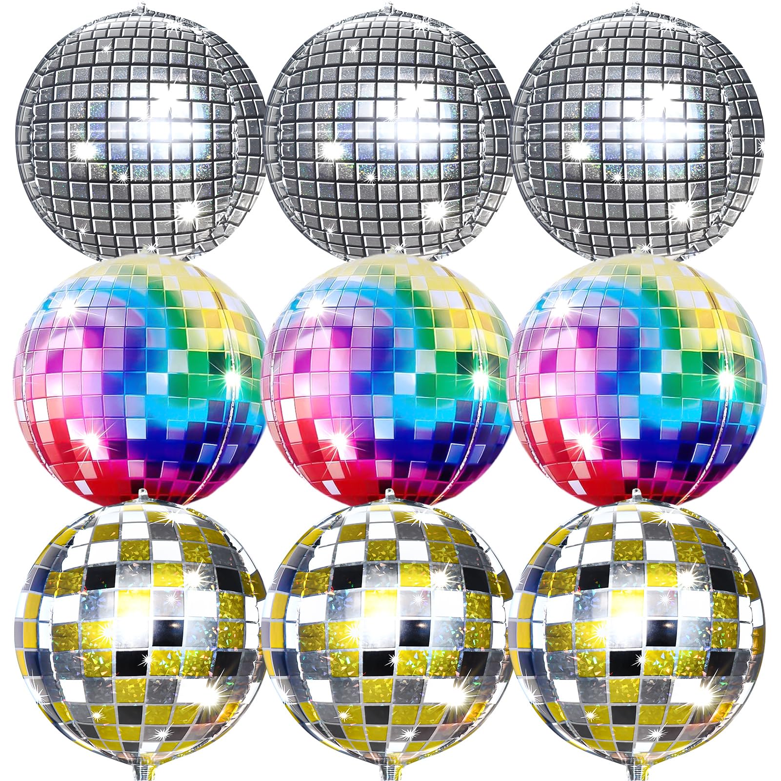 22 Inches Disco Party Decorations 4D Disco Ball Balloons Birthday Balloons Helium Foil Balloon Metallic Gold Silver Balloons Birthday Party Supplies Dance Party Wedding 70s party (A)