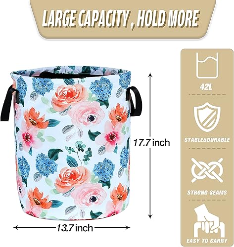 Miniatura 4 de Hermosa cesta de lavandería floral de acuarela, plegable, impermeable, de tela Oxford, divertida bolsa de lavandería, cesta de almacenamiento de