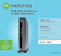 Vista 5 de Motorola Combo de router WiFi de módem MG7700 con potenciador de potencia Aprobado por Comcast Xfinity, Cox y Spectrum para planes de cable
