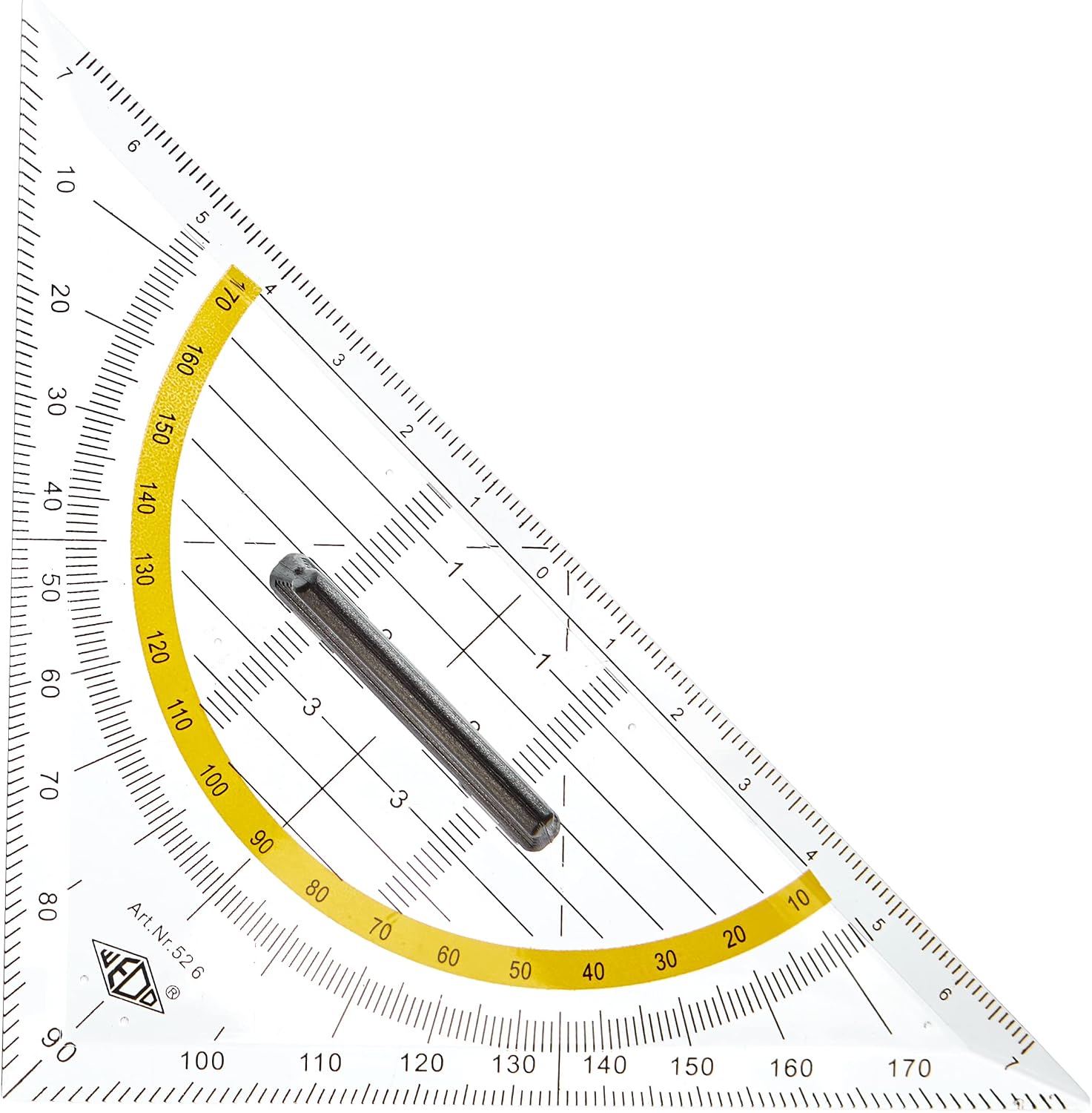 Wedo 526 Geometric Triangle 16 cm, Plastic, Removable Handle, Hypotenuse, Bevel, Raised Nubs, Transparent