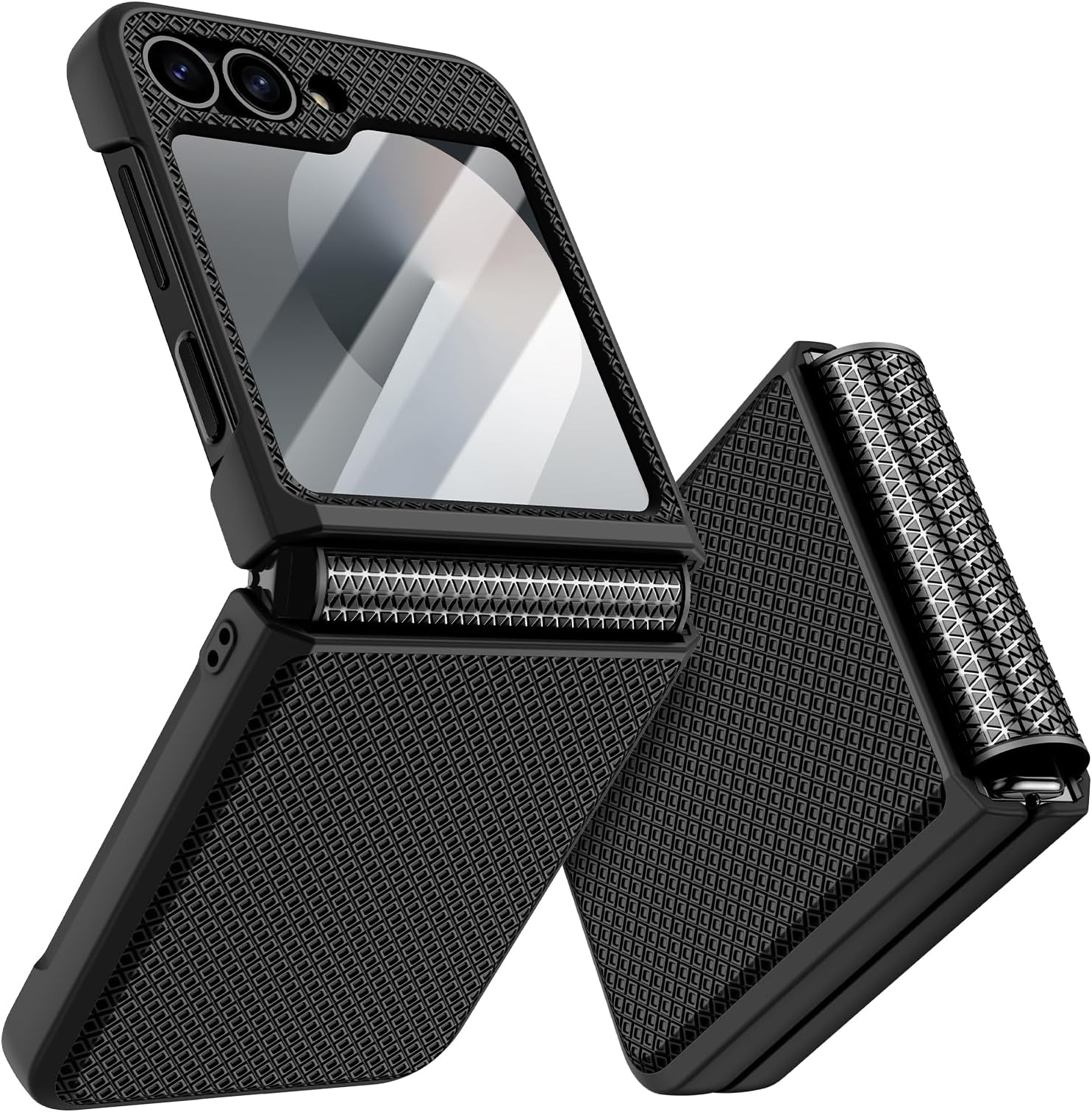 Doeshine for Samsung Galaxy Z Flip 6/Flip 7 FE Case [Not for Flip 7] with Back Screen Protector & Hinge Protection, Slim Fit Stylish Texture Non-Slip Hard Shockproof Protective Cover (Black)