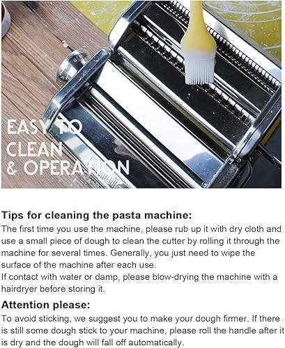 Vista 7 de Shule Máquina para hacer pastas manuales de acero inoxidable, incluye rodillo de pasta, cortador, manivela y 7 ajustes de grosor ajustables plateado