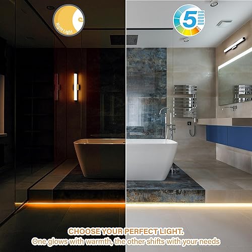 Miniatura 4 de Lámpara de tocador de baño de 24 pulgadas con luz nocturna barra de iluminación LED larga cuadrada montada en la pared sobre el espejo con cambio de