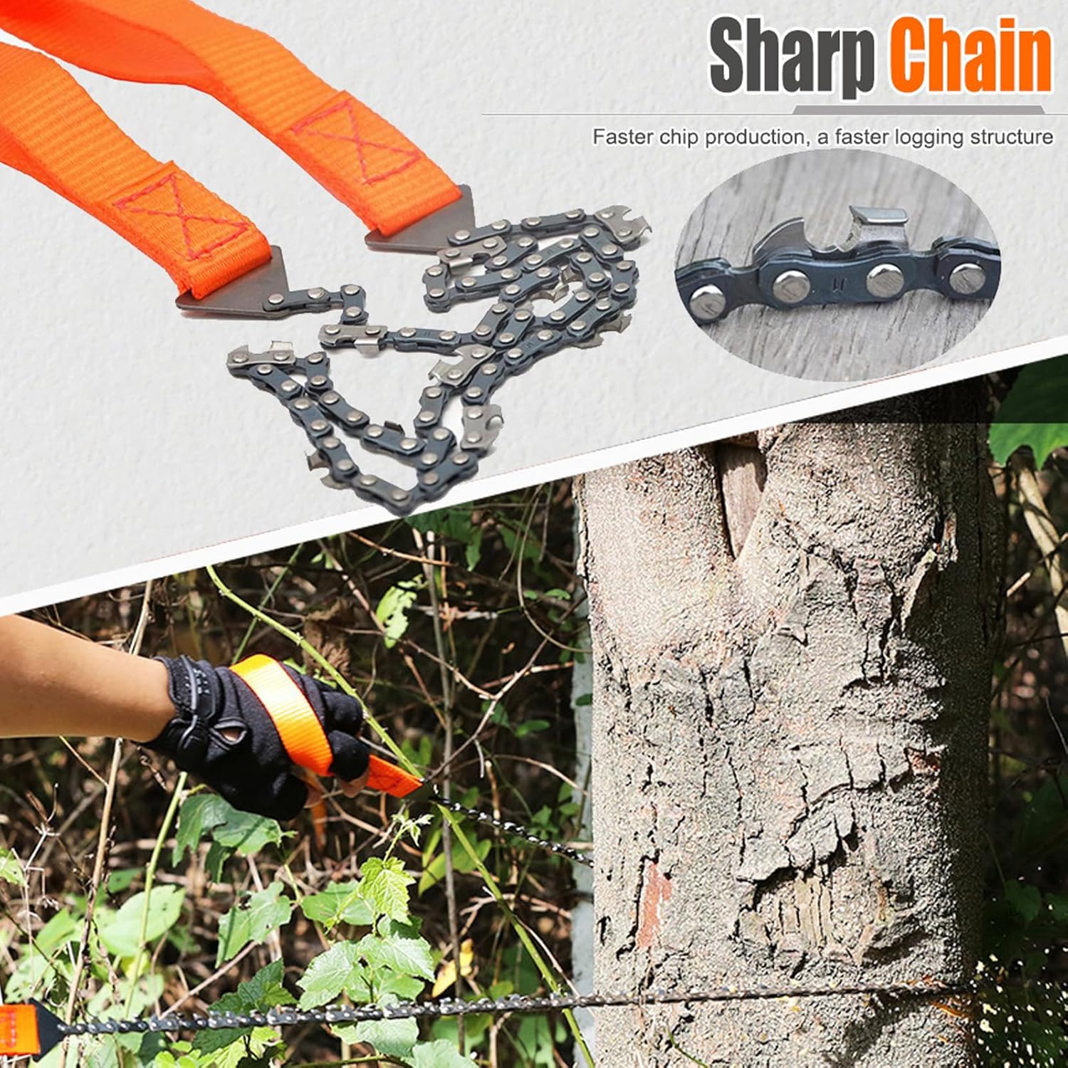 26in Pocket Chainsaw, Portable Hand Rope Chain Saw, Efficient Tree Pruning Tool with Comfortable Handle, High Hardness Stainless Steel Blades for Quick Yard Trimming